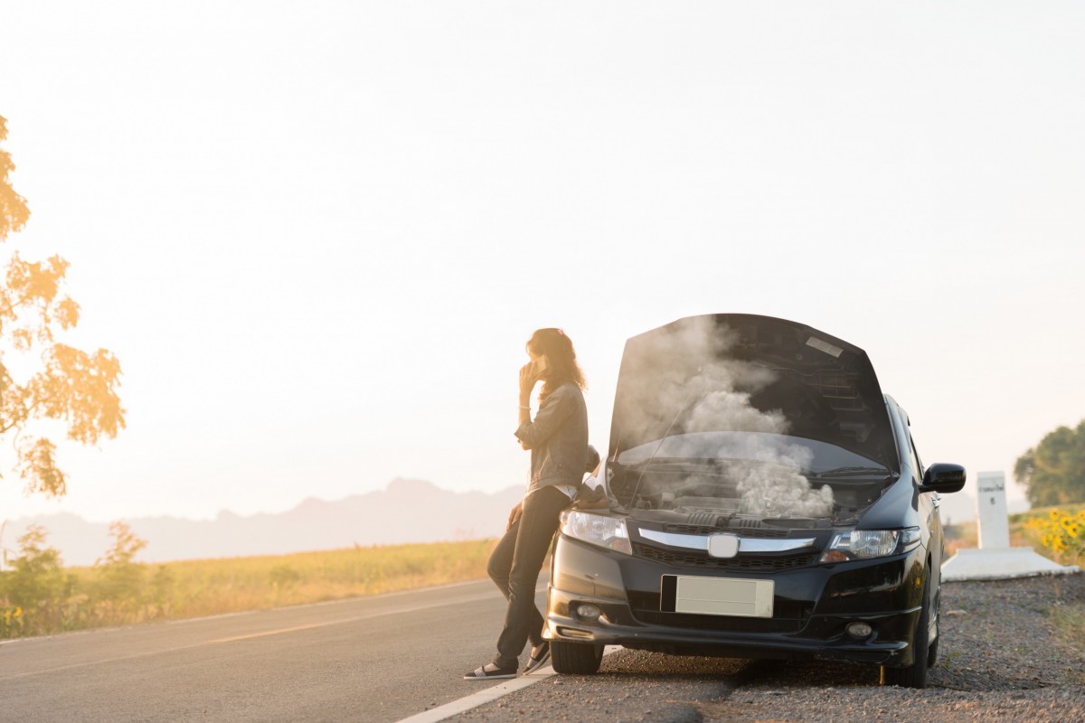 car broke down on side of road smoking